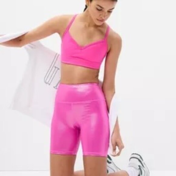 NWT GAP Fit Recycled Power Bike Short 7" Hi-Rise Pink Shimmer Size XS NEW - Picture 1 of 14